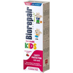 Дитяча зубна паста Biorepair Kids 0-6|смак Полуниця|50 мл (Без Фтору)| 0-6 років